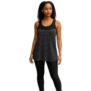 Tema Athletics Sleeveless Mesh Tank Women SZ L Black White Stripe